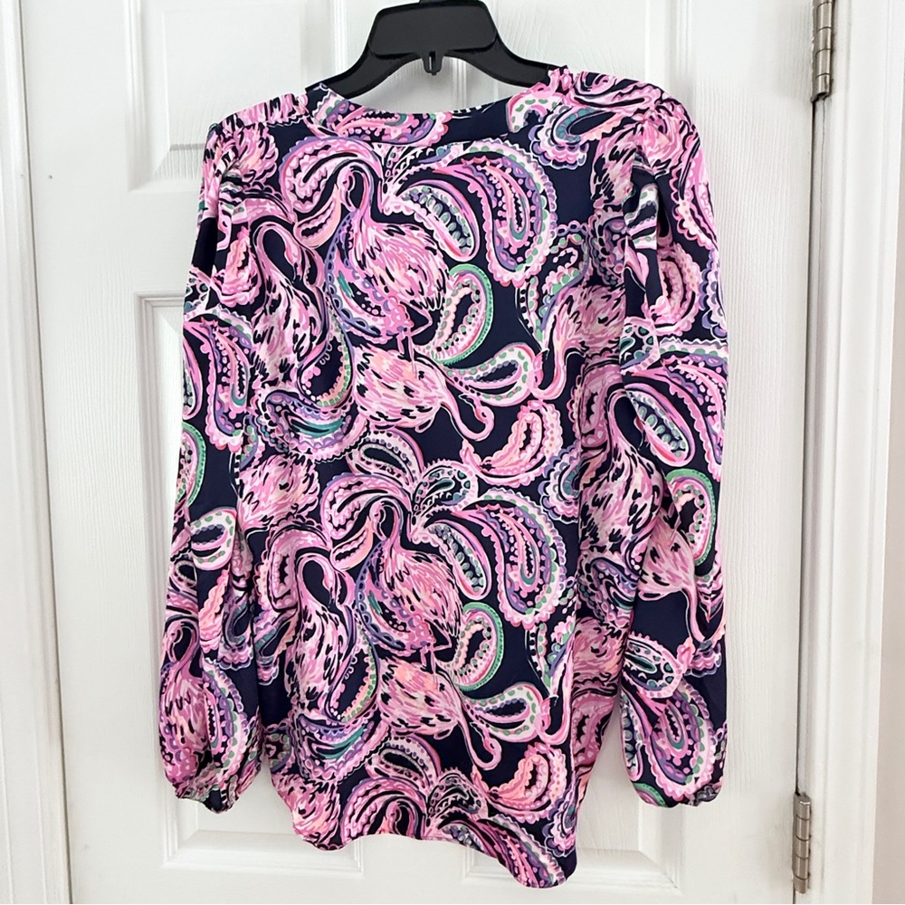Lilly Pulitzer Pink and Navy Paisley Blouse